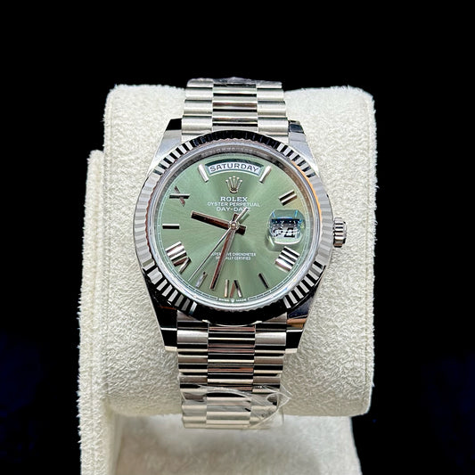 Rolex Day-Date 40 White Gold Green Olive Dial