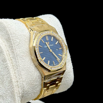 Audemars Piguet Royal Oak 33MM Blue Dial Yellow Gold Diamond Bezel