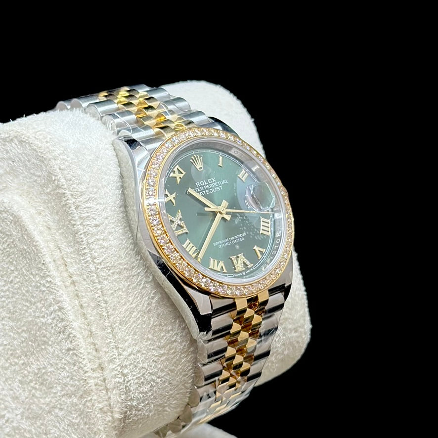 Rolex Datejust 36mm Diamond Bezel Olive Green Dial