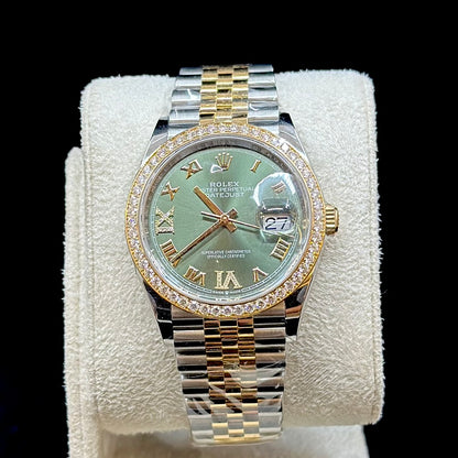 Rolex Datejust 36mm Diamond Bezel Olive Green Dial