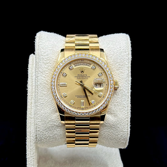 Rolex Day-Date 36 Champagne Diamond Dial & Bezel