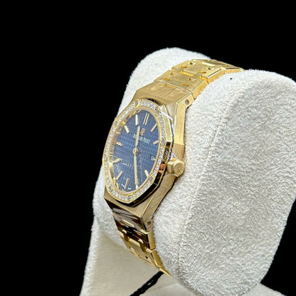 Audemars Piguet Royal Oak 33MM Blue Dial Yellow Gold Diamond Bezel