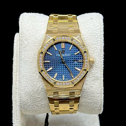 Audemars Piguet Royal Oak 33MM Blue Dial Yellow Gold Diamond Bezel