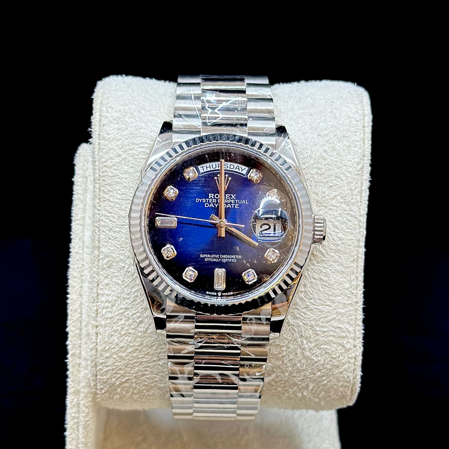 Rolex Day-Date 36 White Gold Blue Diamond Dial