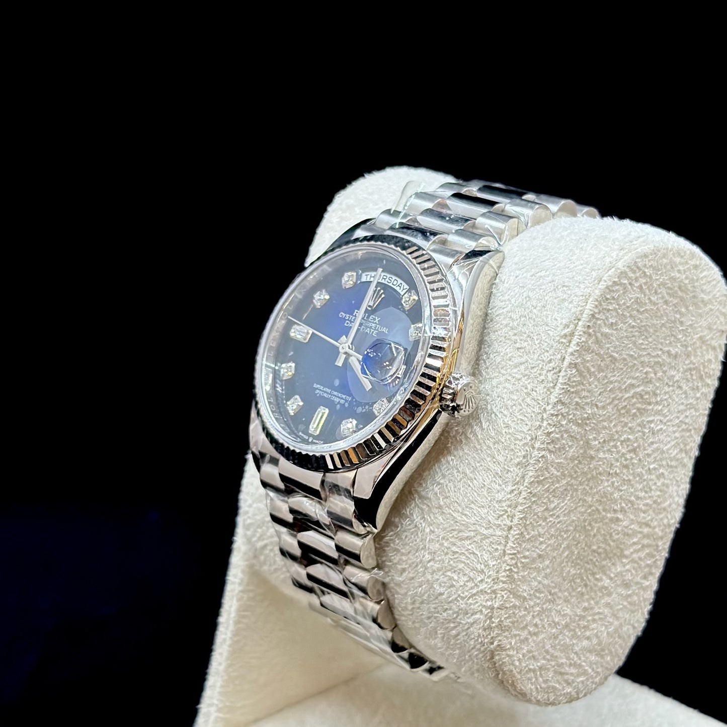 Rolex Day-Date 36 White Gold Blue Diamond Dial