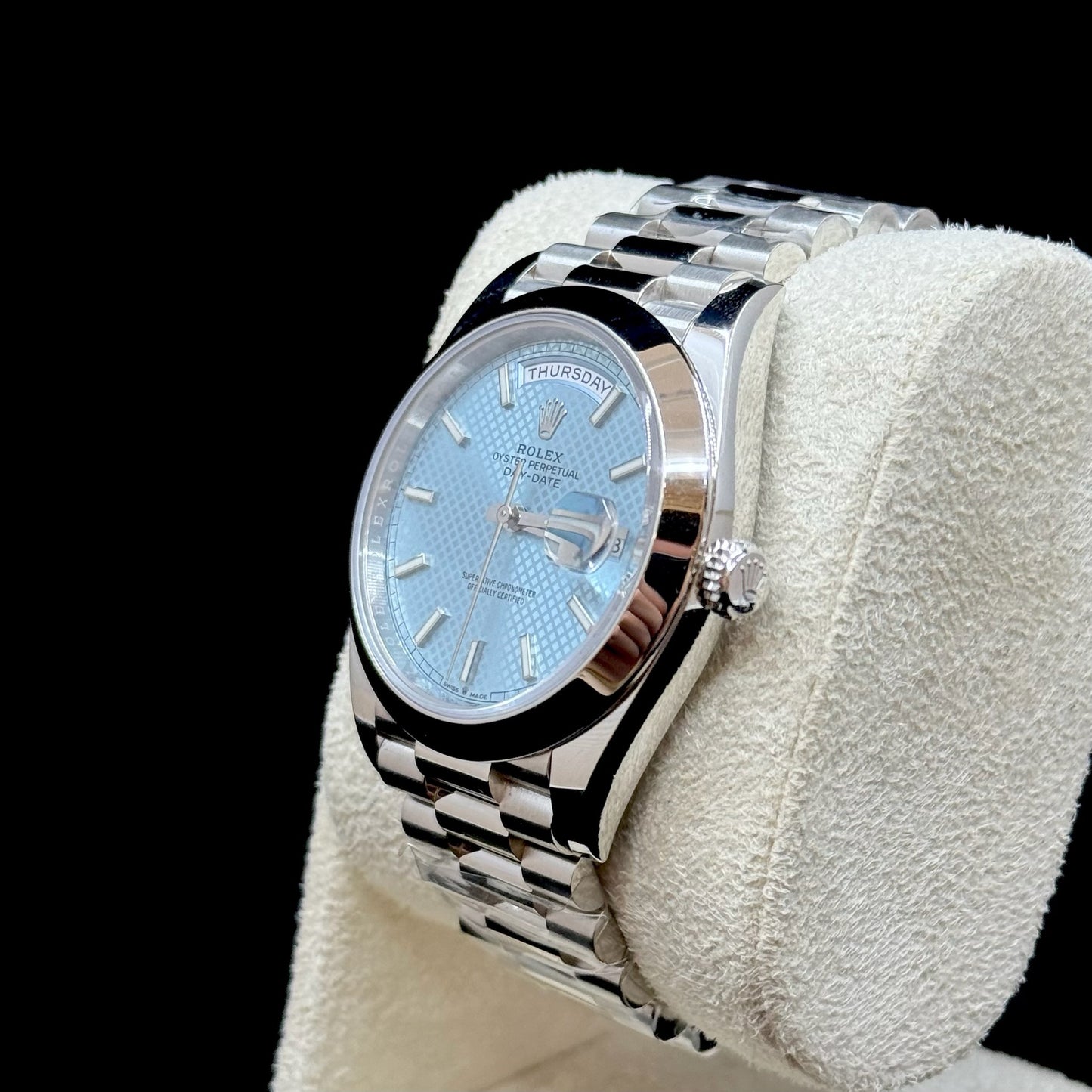 Rolex Day-Date 40mm Platinum Ice Blue Motif Dial