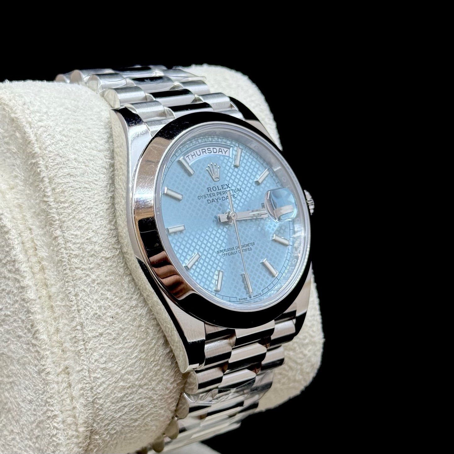 Rolex Day-Date 40mm Platinum Ice Blue Motif Dial