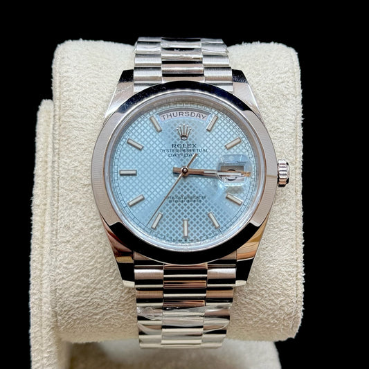 Rolex Day-Date 40mm Platinum Ice Blue Motif Dial