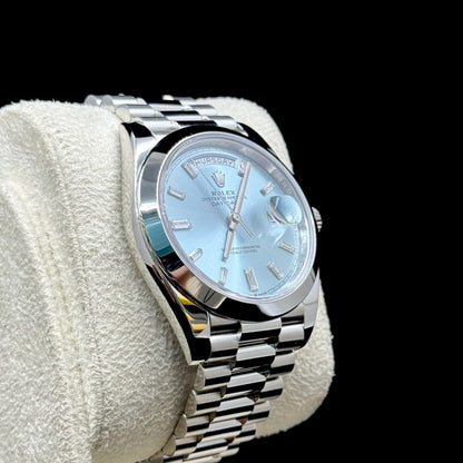 Rolex Day-Date 40mm Platinum Ice Blue Baguette Dial