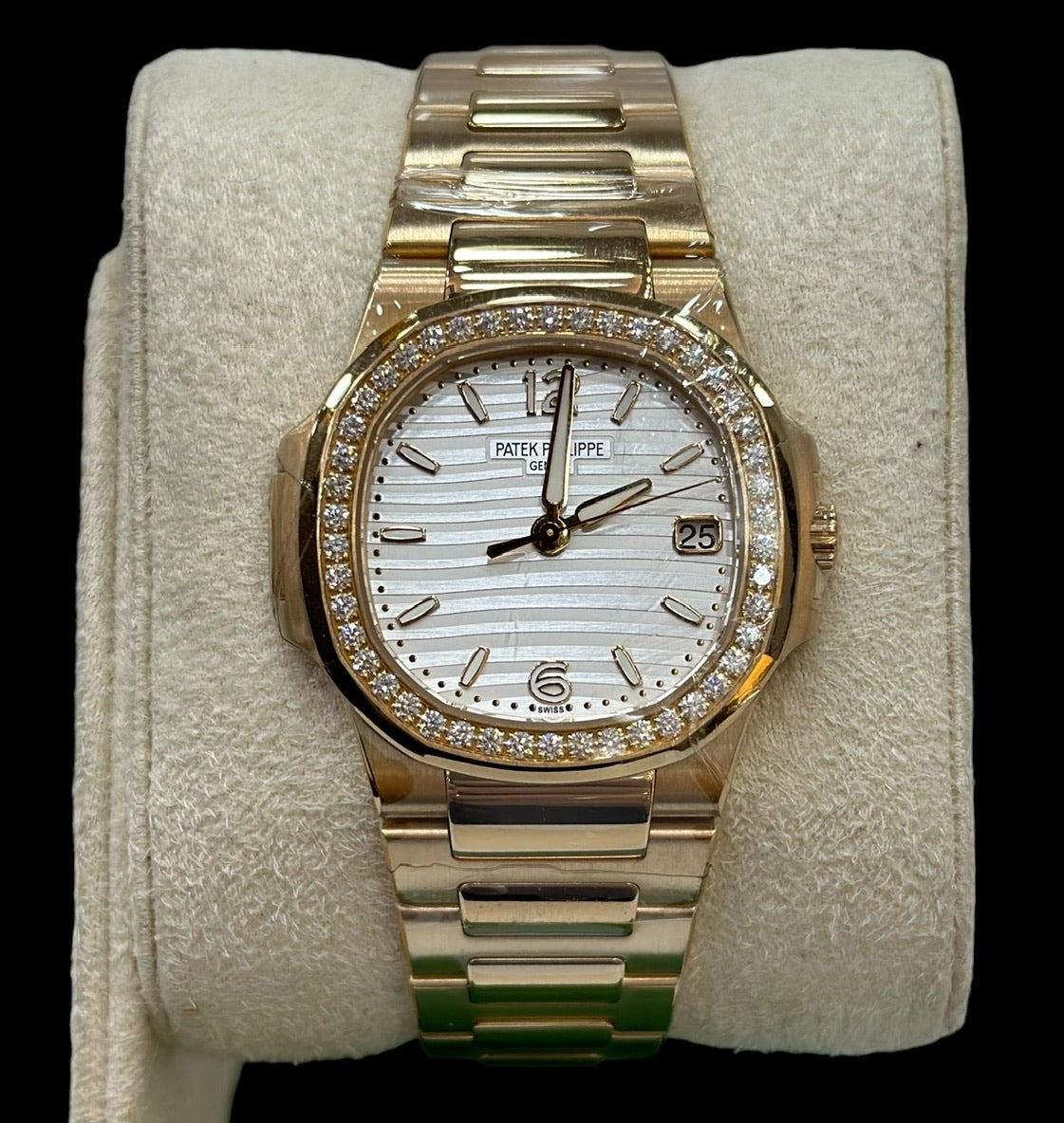 Patek Philippe Ladies Nautilus Rose Gold White Dial Diamond Bezel