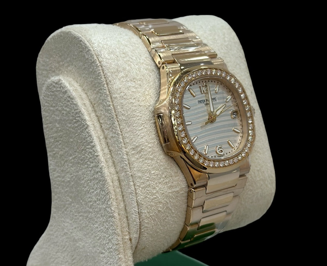 Patek Philippe Ladies Nautilus Rose Gold White Dial Diamond Bezel