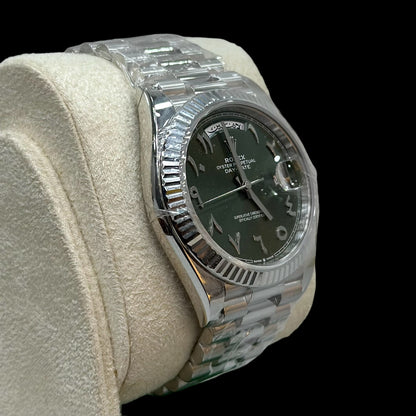 Rolex Day-Date 40 Platinum Olive Green Arabic Dial