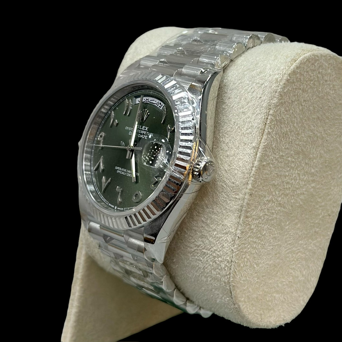 Rolex Day-Date 40 Platinum Olive Green Arabic Dial