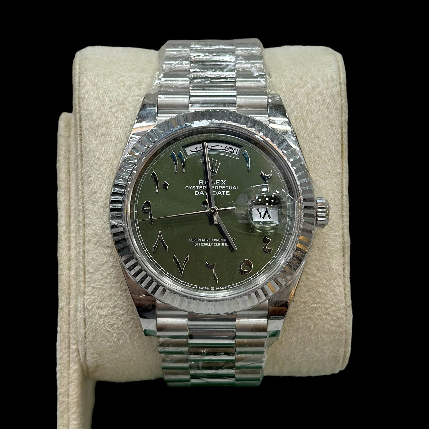 Rolex Day-Date 40 Platinum Olive Green Arabic Dial